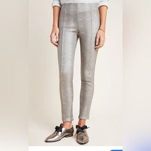 Anthropologie - Women's Metallic Ankle Zip Snake Leggings - Sz 29 - Gray & Cream